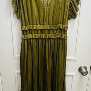 Elegant Olive Green Ruffle Dress
